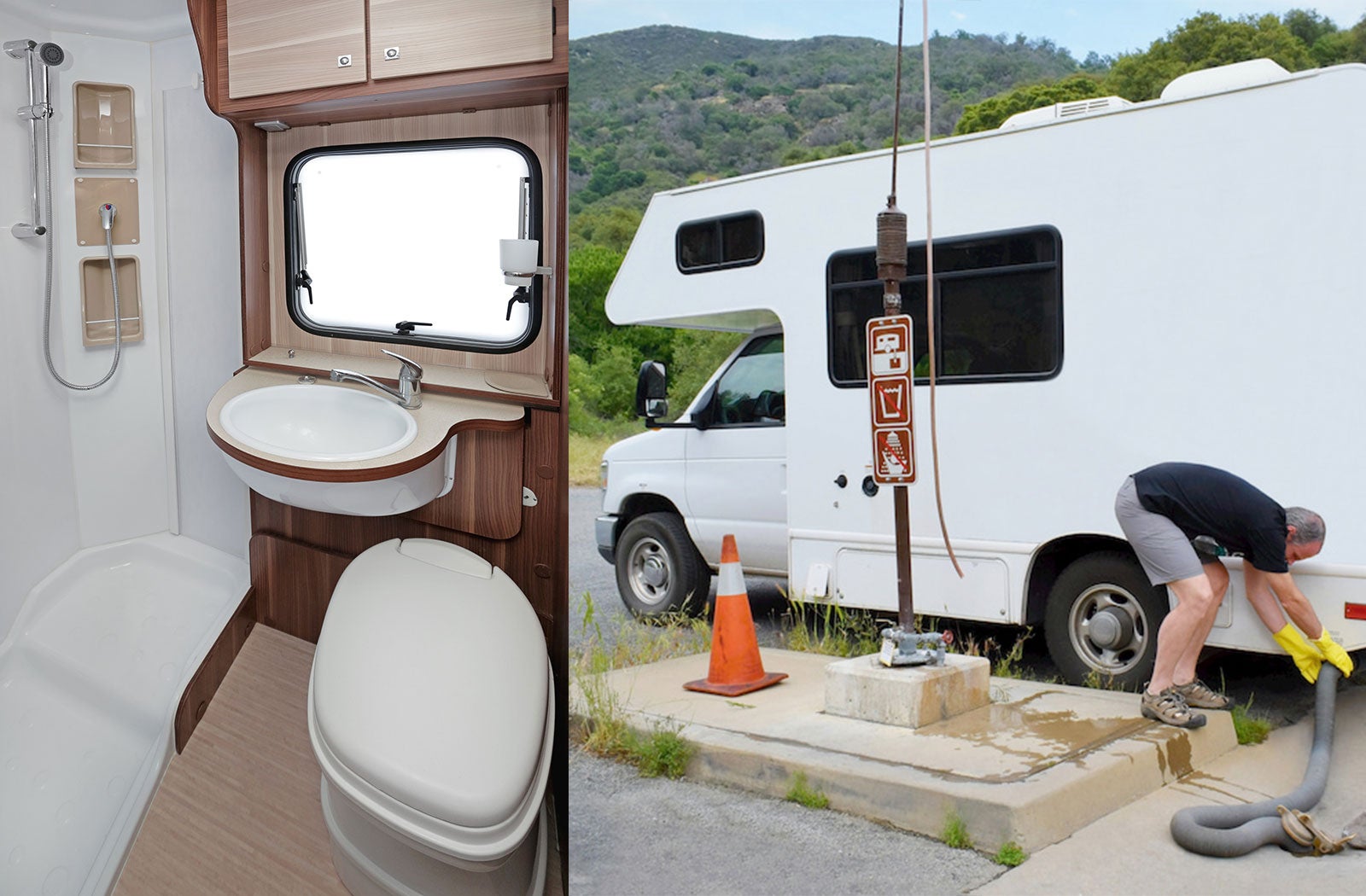 Portable RV/camper toilet and holding tank setup in Worcester, Massachusetts