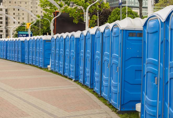 Seasonal porta potty units set up at a Worcester, Massachusetts venue